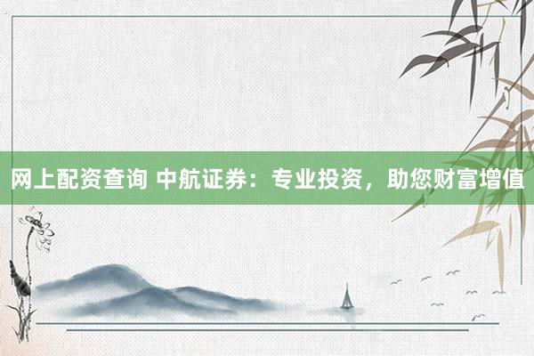 网上配资查询 中航证券：专业投资，助您财富增值