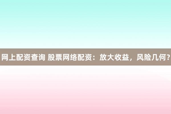 网上配资查询 股票网络配资：放大收益，风险几何？