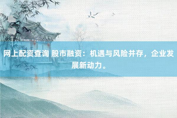 网上配资查询 股市融资：机遇与风险并存，企业发展新动力。