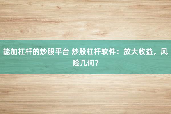 能加杠杆的炒股平台 炒股杠杆软件：放大收益，风险几何？