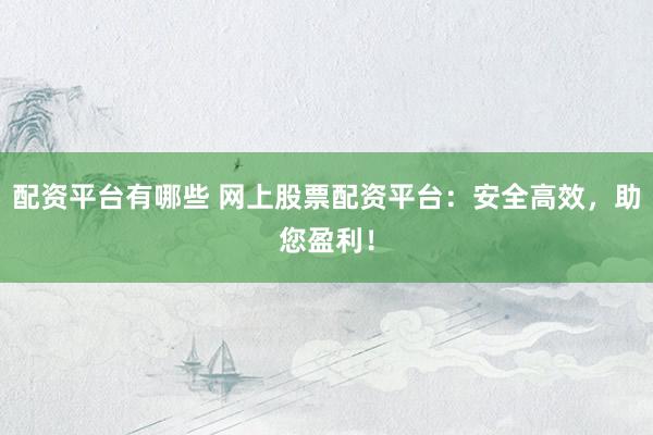 配资平台有哪些 网上股票配资平台：安全高效，助您盈利！