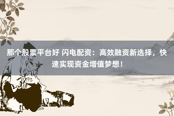 那个股票平台好 闪电配资：高效融资新选择，快速实现资金增值梦想！