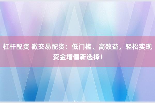 杠杆配资 微交易配资：低门槛、高效益，轻松实现资金增值新选择！