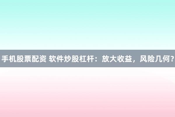 手机股票配资 软件炒股杠杆：放大收益，风险几何？