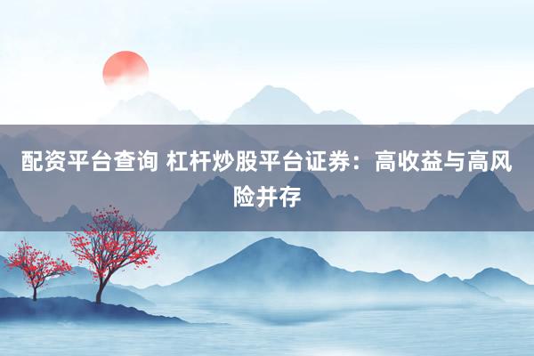 配资平台查询 杠杆炒股平台证券：高收益与高风险并存